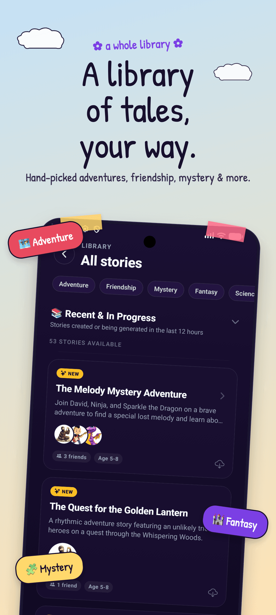 Story library: hand-picked adventures, friendship tales, mysteries